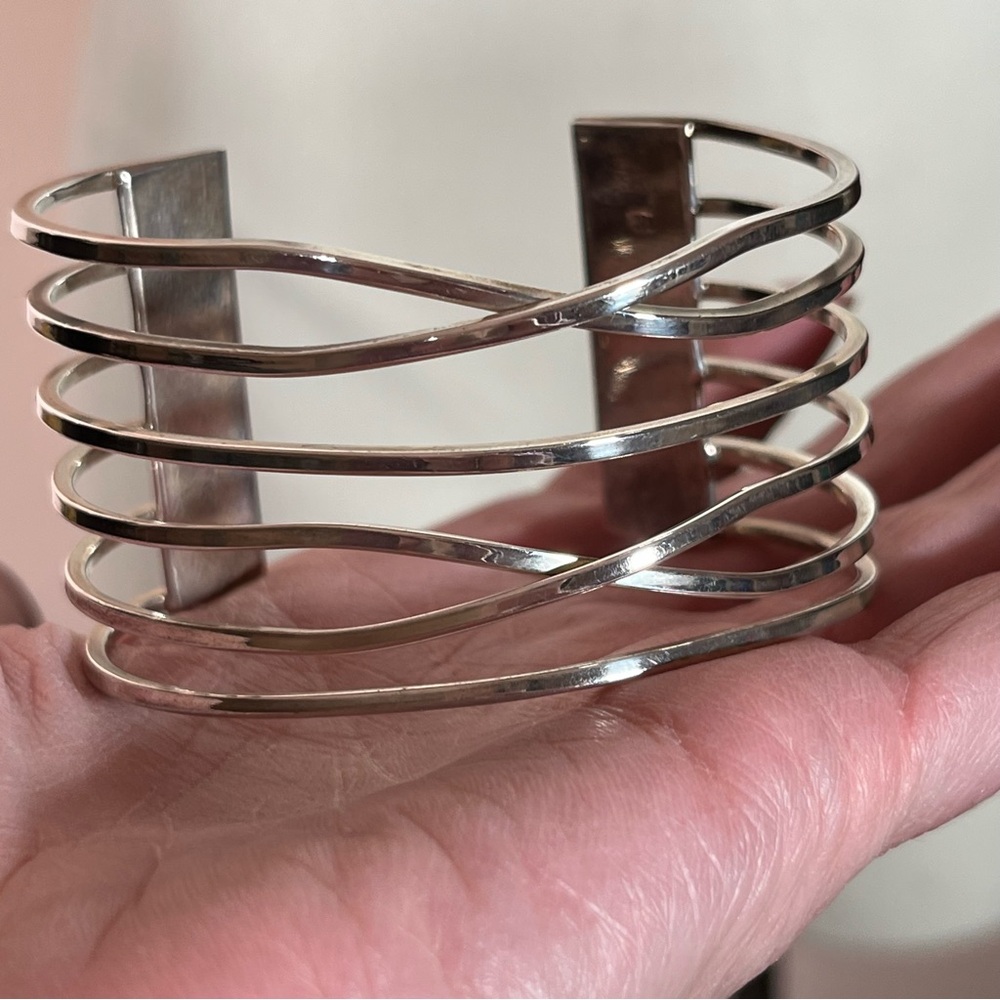 Sterling Silver .925 Modernist Art Deco minimalist Heavy Wide Cuff Bracelet - Picture 3 of 17